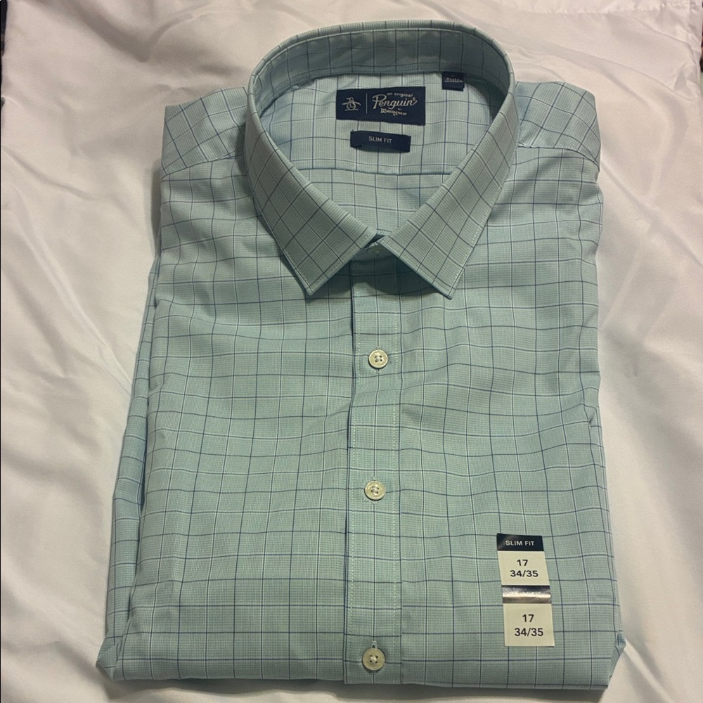 Original Penguin Light Blue Checkered Dress Shirt